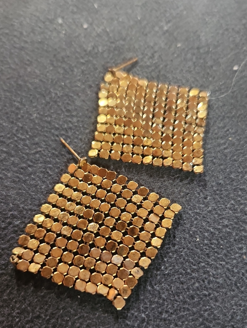 Gold Mesh Square Drop Earrings - Women Jewelry